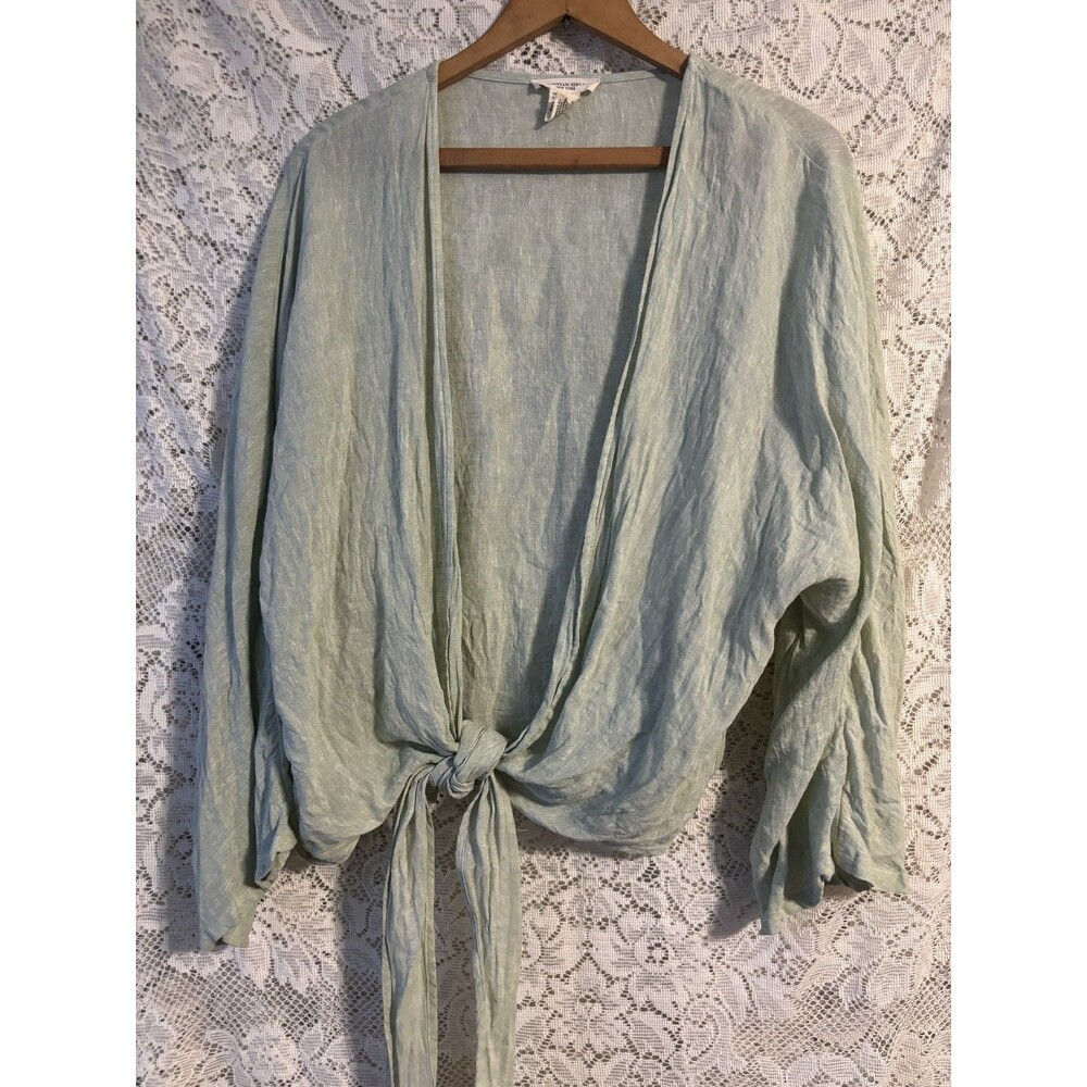 Christian Siriano New York Sage Green Linen Tie-Front Cardigan